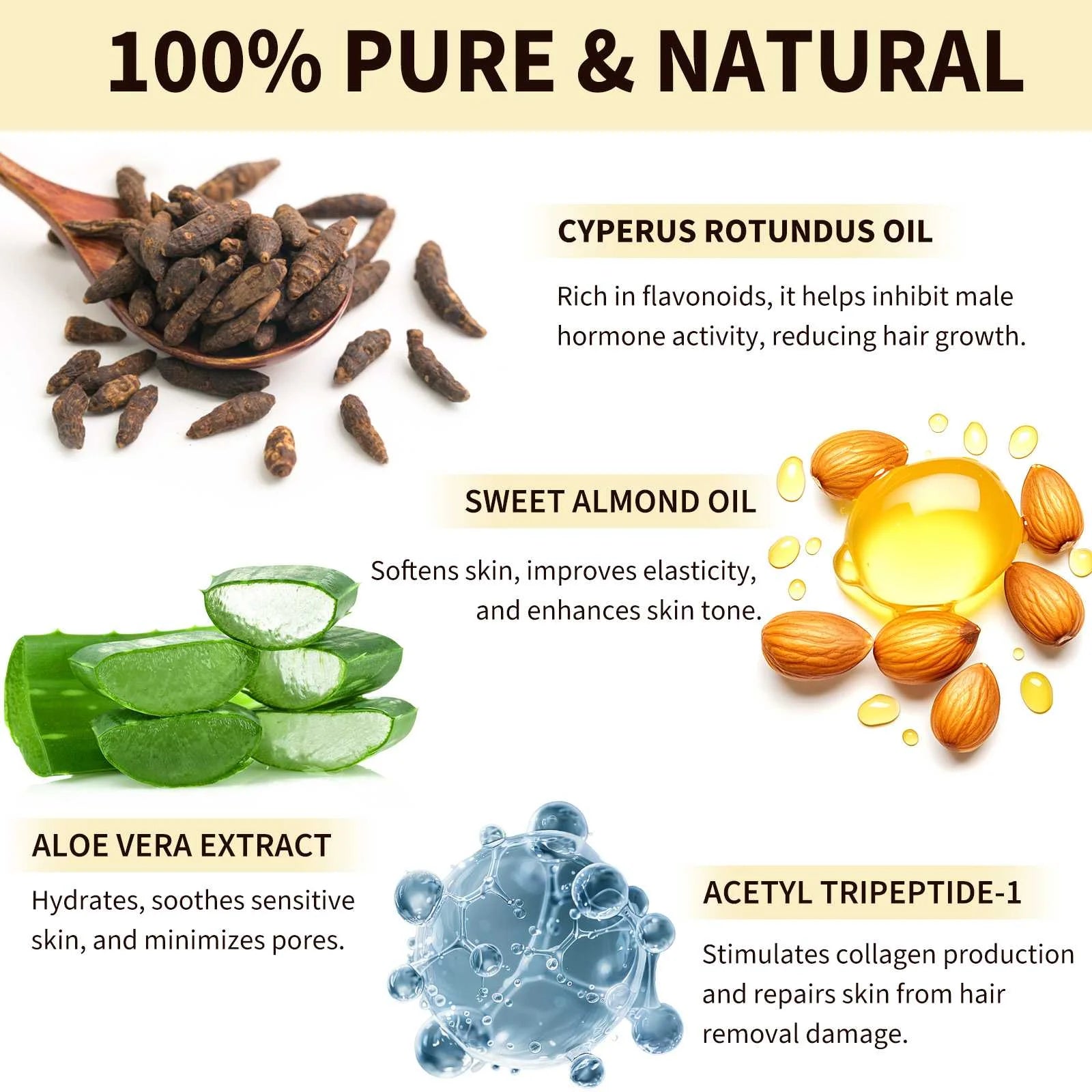 100% Pure Cyperus Rotundus Oil for Hair Removal. Moisturizes, Soothes, Reduces Unwanted Hair. for All Skin Types. 2.02 Fl Oz