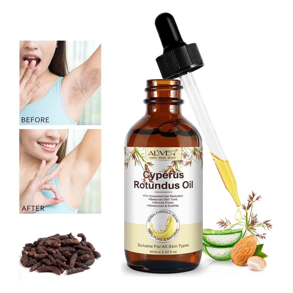 100% Pure Cyperus Rotundus Oil for Hair Removal. Moisturizes, Soothes, Reduces Unwanted Hair. for All Skin Types. 2.02 Fl Oz