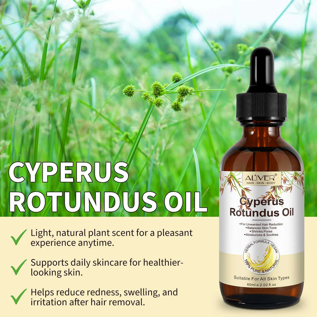 100% Pure Cyperus Rotundus Oil for Hair Removal. Moisturizes, Soothes, Reduces Unwanted Hair. for All Skin Types. 2.02 Fl Oz