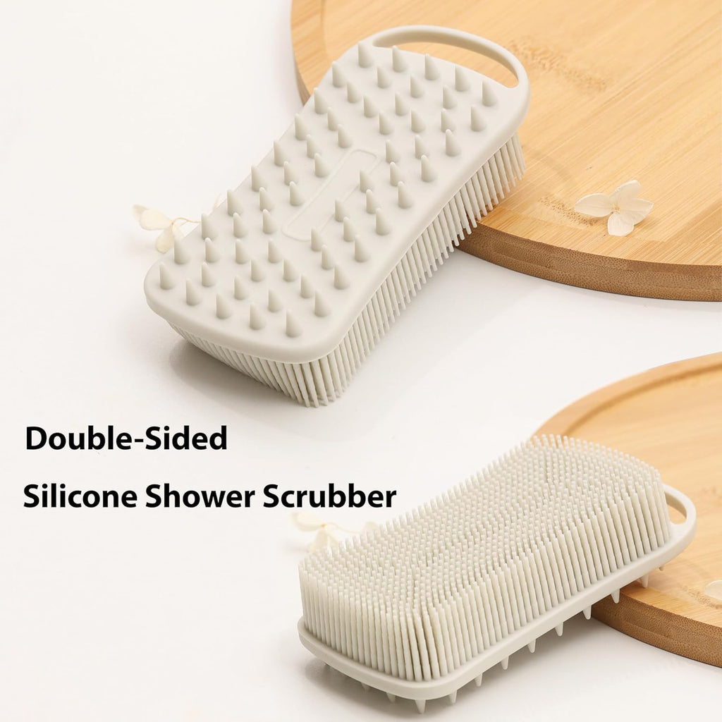 2 PC Silicone Body Scrubber, 2 in 1 Exfoliating Shower Bath Scrubber, Soft Silicone Loofah for Sensitive Skin