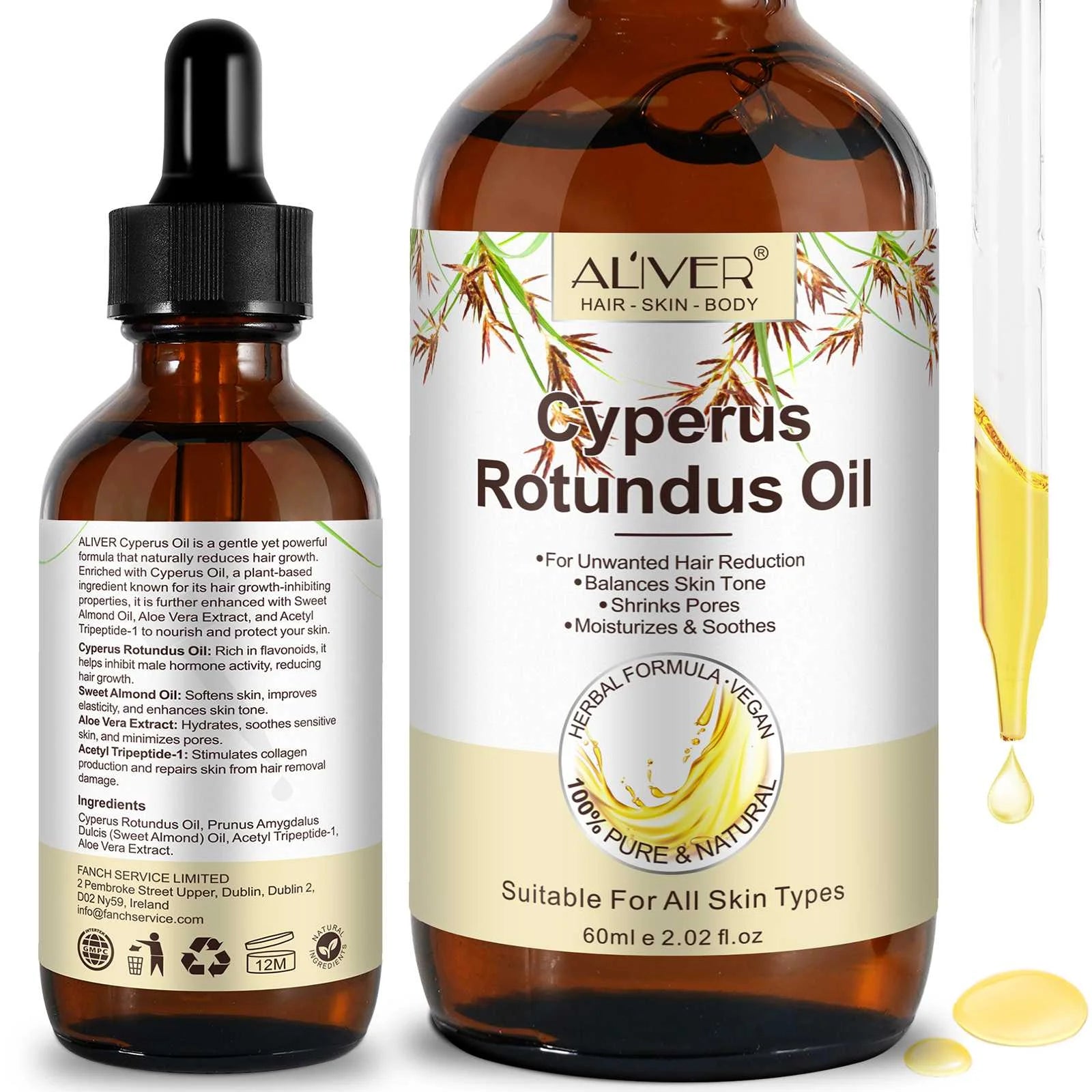 100% Pure Cyperus Rotundus Oil for Hair Removal. Moisturizes, Soothes, Reduces Unwanted Hair. for All Skin Types. 2.02 Fl Oz